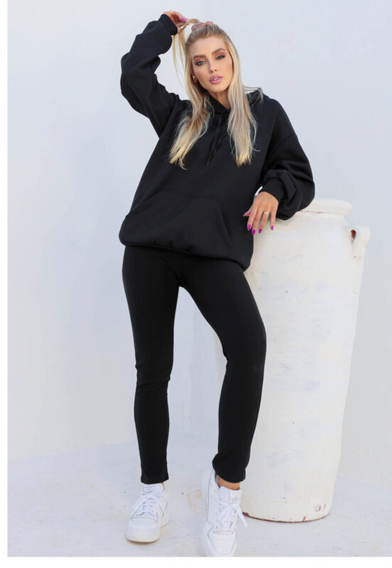 Moletom Feminino com Capuz e Bolso Felpado Oversized Sob Preto - Image 6