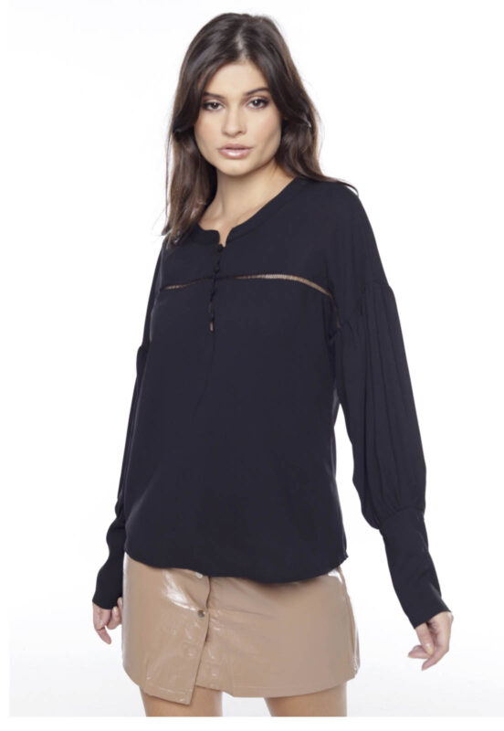 Blusa de  Manga Longa Feminina Bufante Sob Preta - Image 4