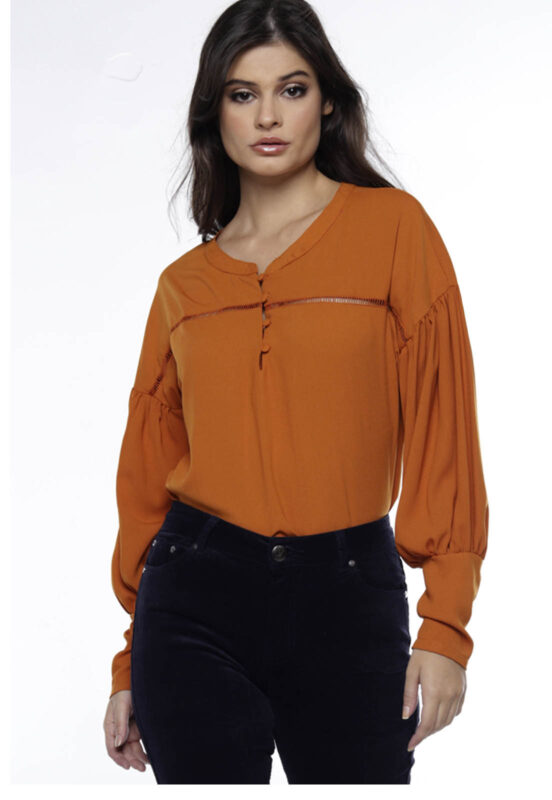 Blusa de  Manga Longa Feminina Bufante Sob Terracota