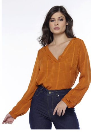 Blusa Caramelo Xadrez Manga Longa Sob