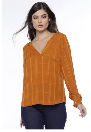 Blusa Caramelo Xadrez Manga Longa Sob