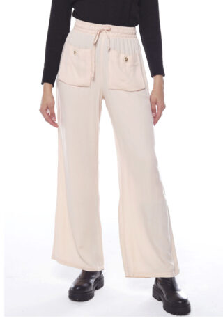 Calça Pantalona de Viscose Feminina Sob Bege