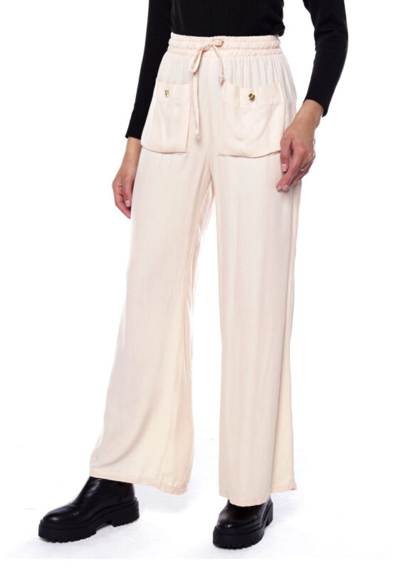 Calça Pantalona de Viscose Feminina Sob Bege - Image 5
