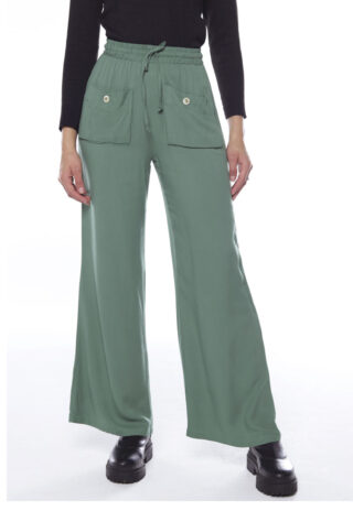 Calça Pantalona de Viscose Feminina Sob Verde Militar