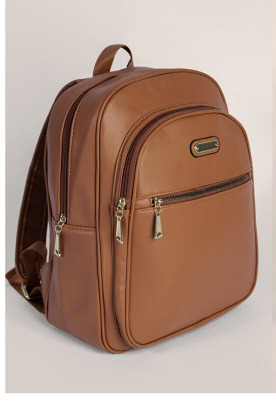 Mochila Feminina Caramelo Média Lisa Social Sob com Bolsos - Image 3