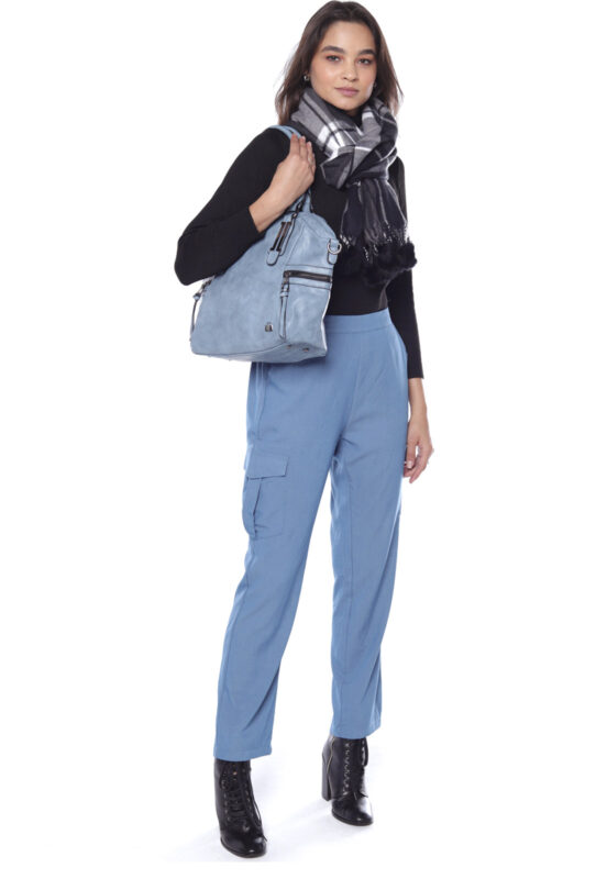 Bolsa Feminina Grande Azul Clara de Ombro com Zíper Sob - Image 6