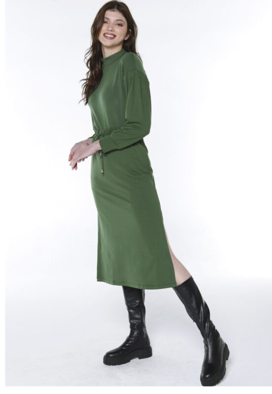Vestido Manga Longa Midi de Moletom Sob Verde Militar - Image 2