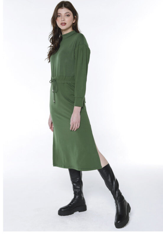 Vestido Manga Longa Midi de Moletom Sob Verde Militar - Image 5