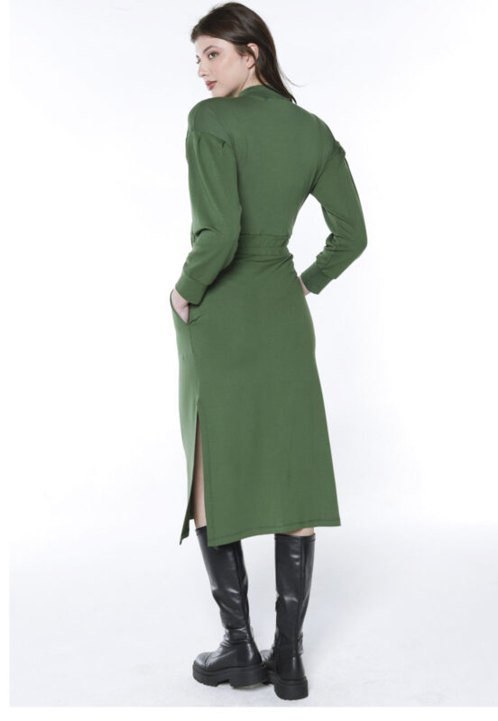 Vestido Manga Longa Midi de Moletom Sob Verde Militar - Image 6
