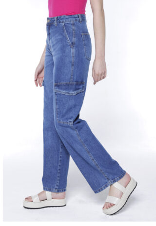 Calça Jeans Cargo Feminina Sob Azul