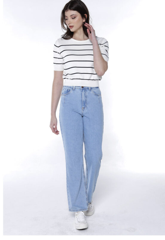 Calça Jeans Mom Feminina Reta Sob Azul Delavê - Image 2