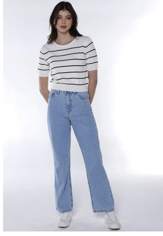 Calça Jeans Mom Feminina Reta Sob Azul Delavê - Image 5