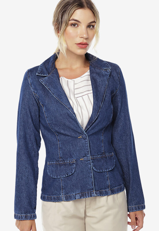 Blazer Jeans Feminino Azul Escuro Sob - Image 4