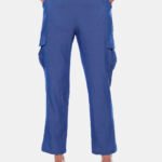 Calça Cargo Feminina Reta Sob Azul Médio