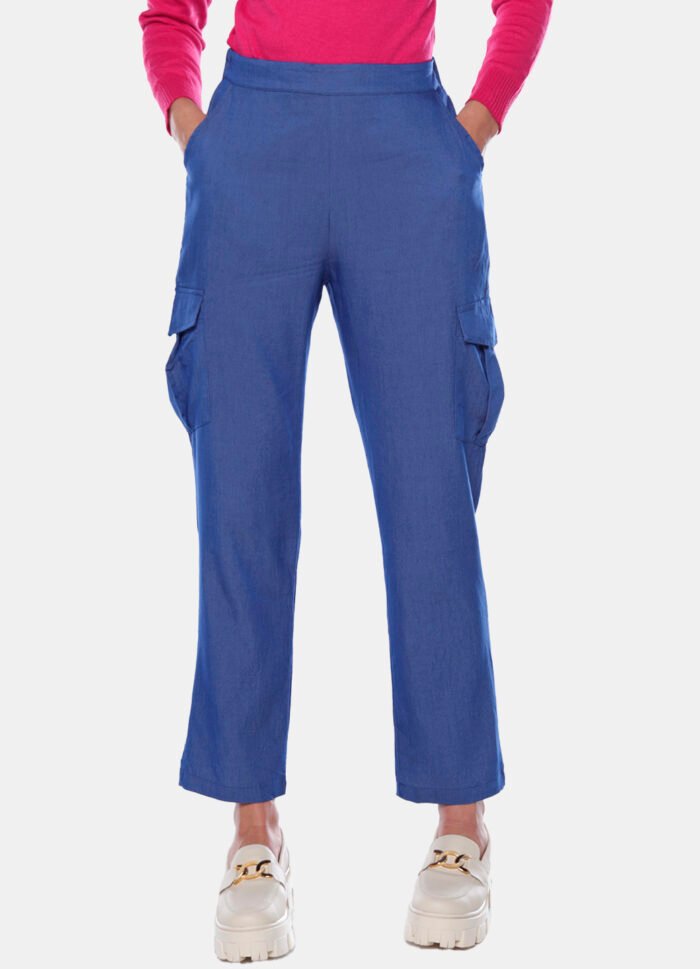 Calça Cargo Feminina Reta Sob Azul Médio - Imagem 2