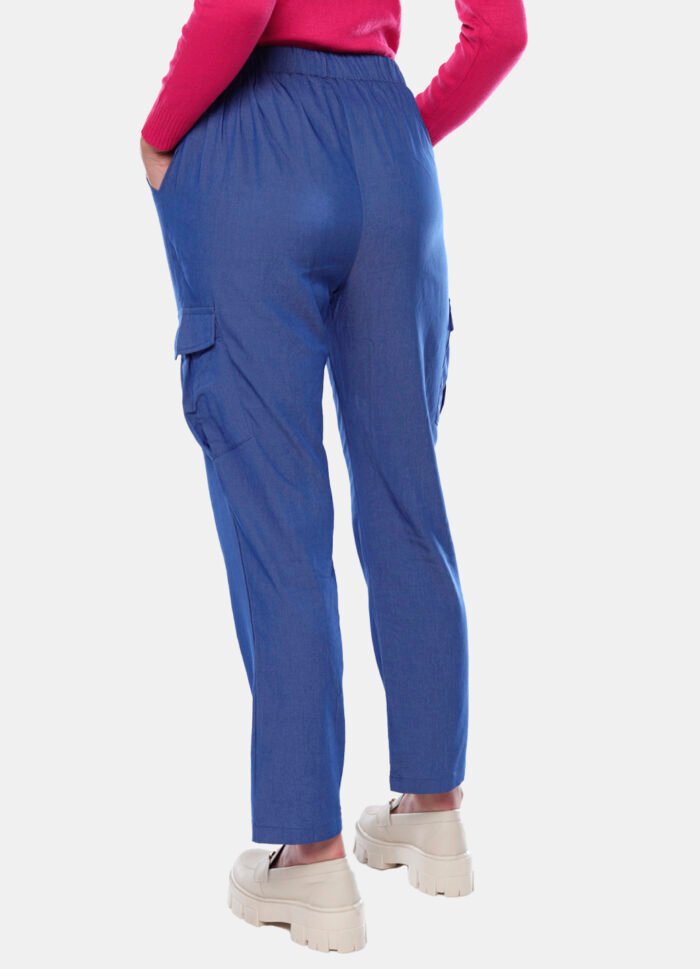 Calça Cargo Feminina Reta Sob Azul Médio - Imagem 3