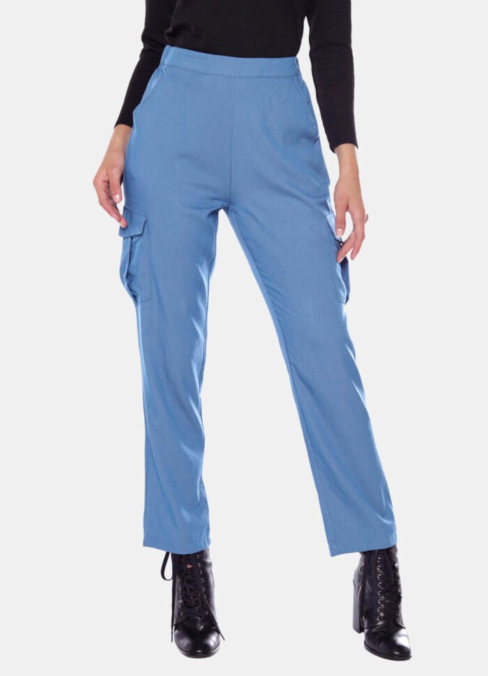 Calça Cargo Feminina Reta Sob Azul Clara - Imagem 2