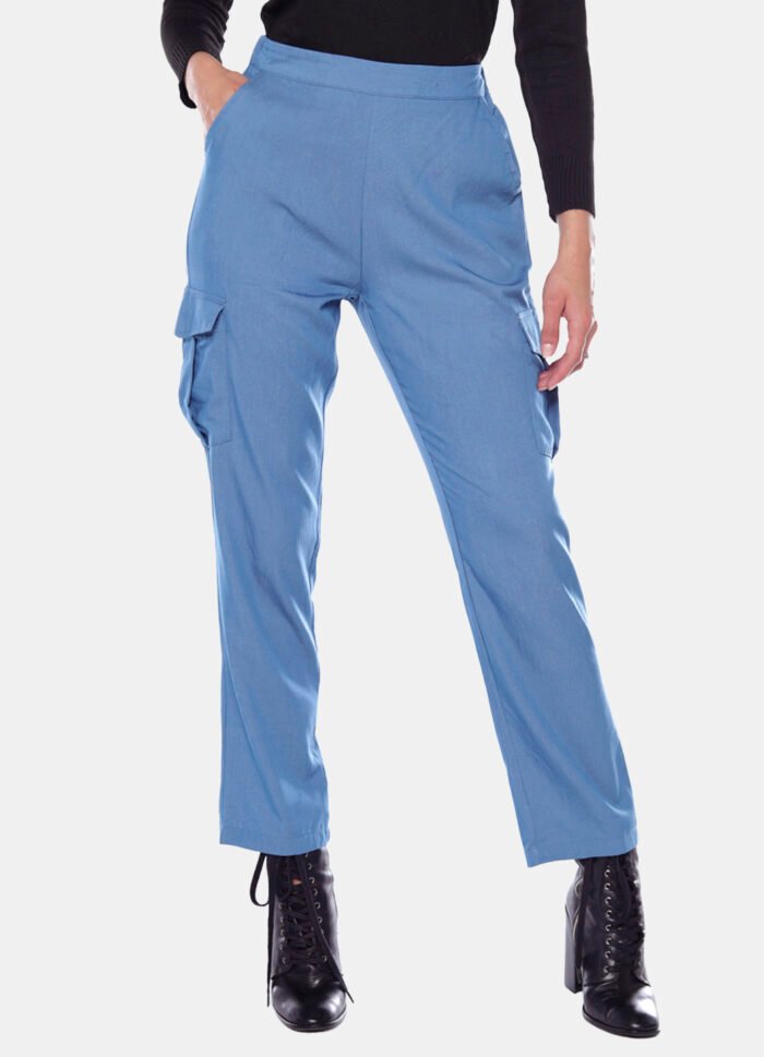 Calça Cargo Feminina Reta Sob Azul Clara - Imagem 3