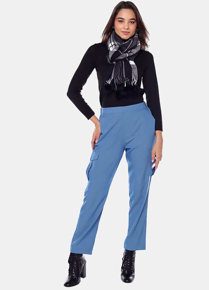 Calça Cargo Feminina Reta Sob Azul Clara - Imagem 4