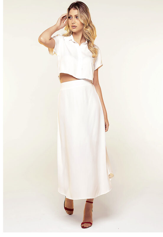 Camisa Feminina Lisa Cropped Manga Curta Sob Branca - Image 5