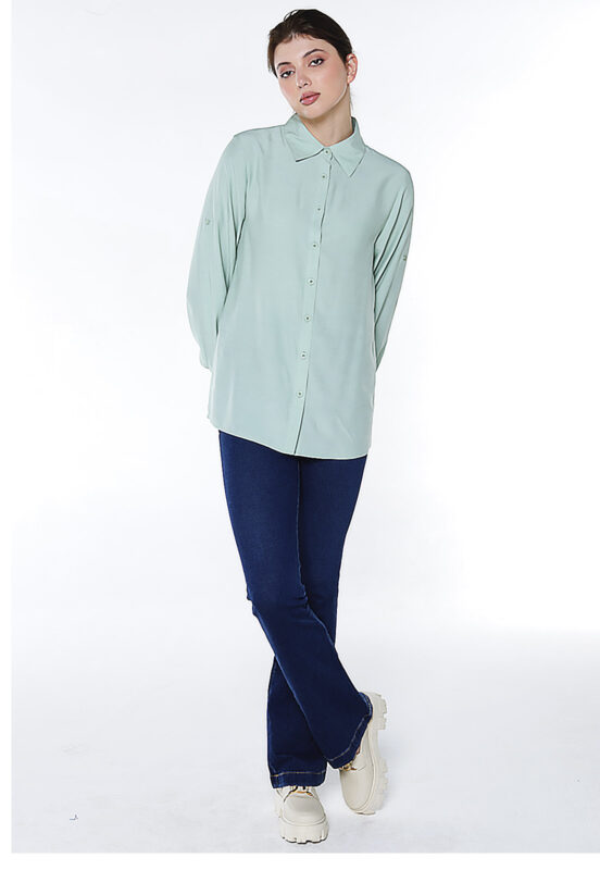 Camisa Feminina Manga Longa Verde Clara Sob Viscose - Image 3