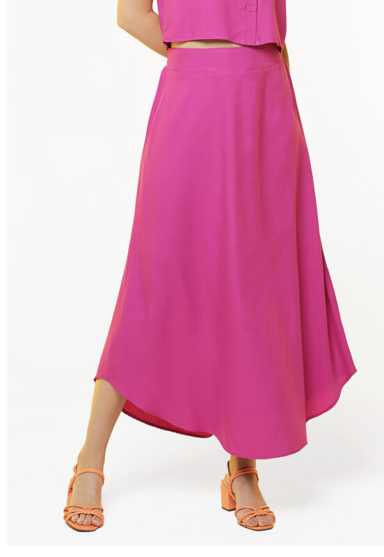 Saia Longa Lisa em Viscose com Forro Sob Rosa