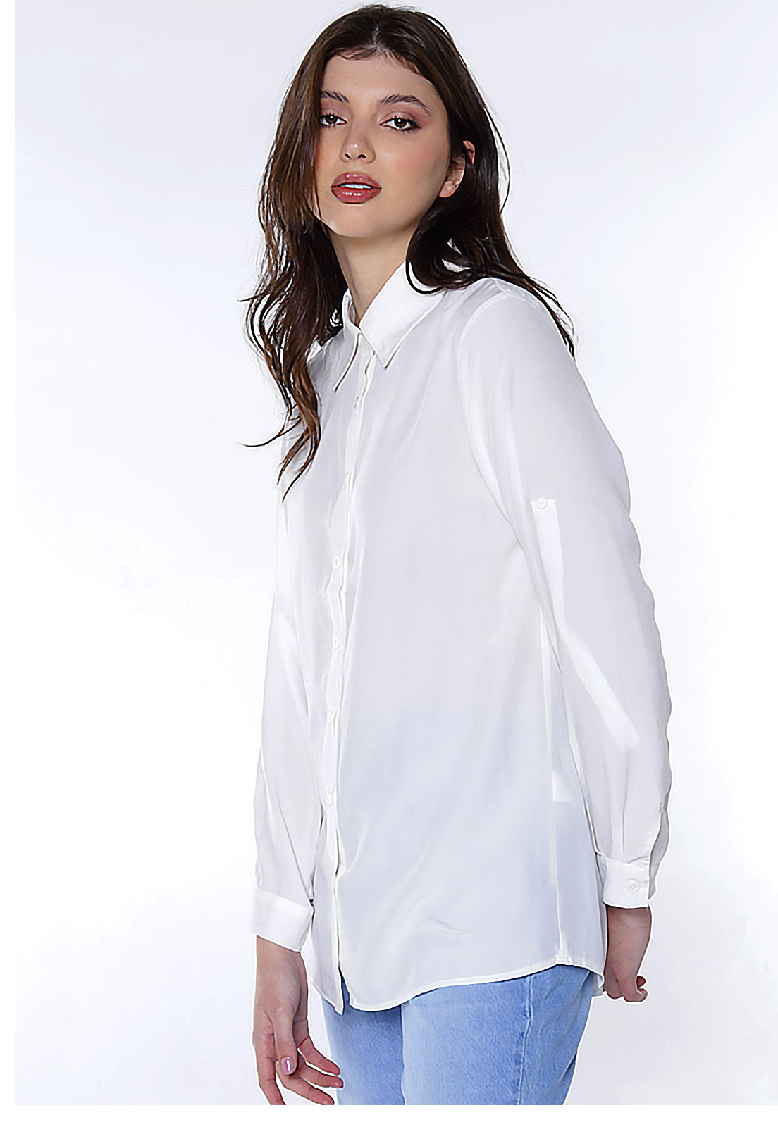 Pokiha-Camisas brancas de retalho para mulheres, manga comprida