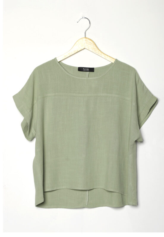 Blusa de Linho Manga Curta Sob Verde - Image 6