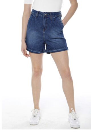 Shorts Jeans Feminino Básico com Pregas  Sob Azul Escuro