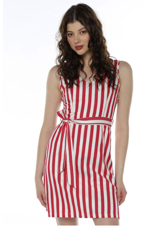 Vestido Vermelho Listrado de Algodão Sob - Image 3