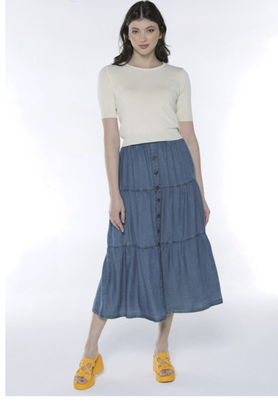 Saia Jeans Midi em Camadas Sob Azul - Image 5