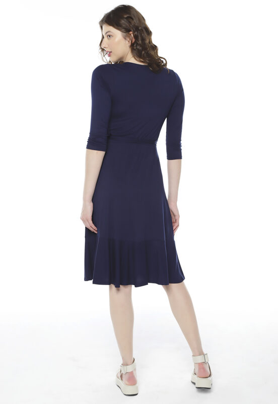 Vestido Midi MarinhoTranspassado com Mangas Sob - Image 6