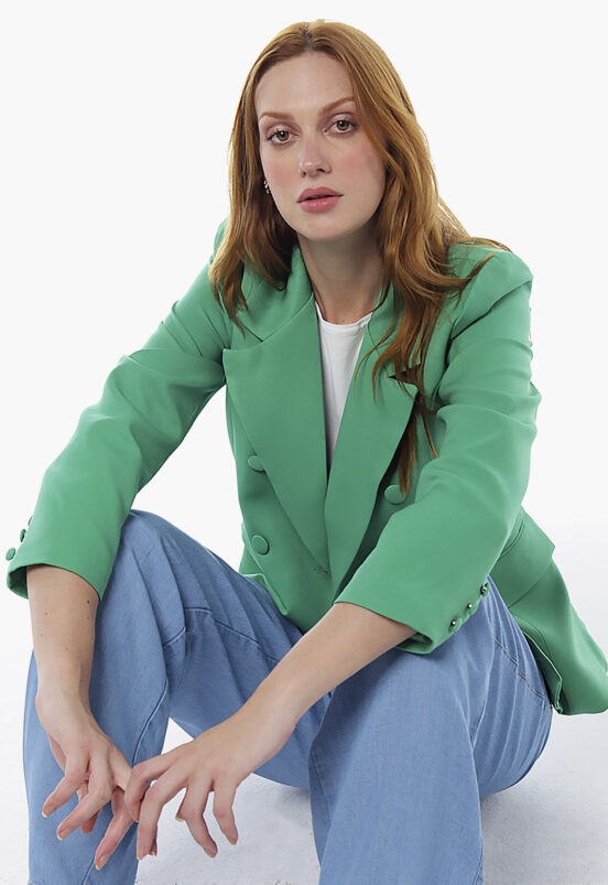 Blazer Verde Feminino Alfaiataria Sob Transpassado