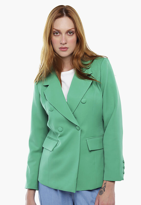 Blazer Verde Feminino Alfaiataria Sob Transpassado - Image 8