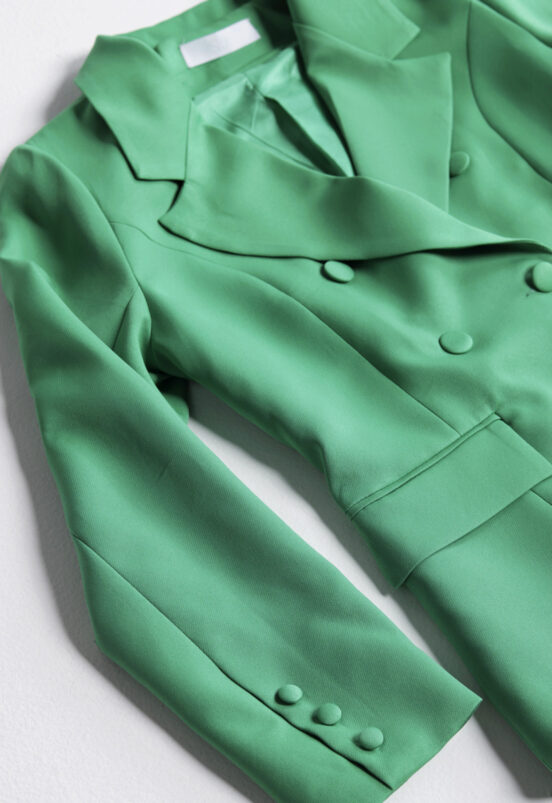 Blazer Verde Feminino Alfaiataria Sob Transpassado - Image 3
