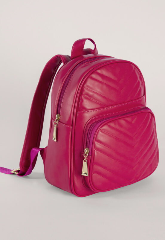 Mini Mochila Feminina Rosa Escuro Matelassê com Bolsos Sob - Image 2