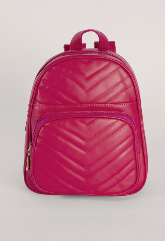Mini Mochila Feminina Rosa Escuro Matelassê com Bolsos Sob - Image 3