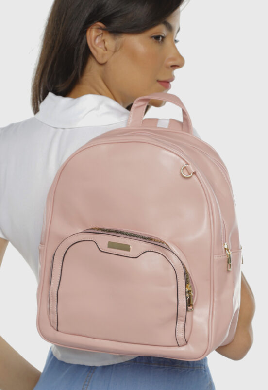 Mochila Feminina Rosa Lisa Social com Nécessaire Sob