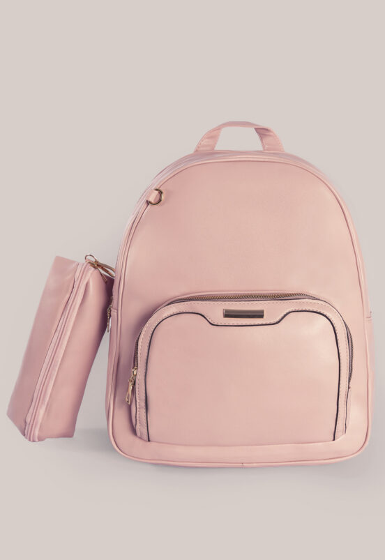 Mochila Feminina Rosa Lisa Social com Nécessaire Sob - Image 2