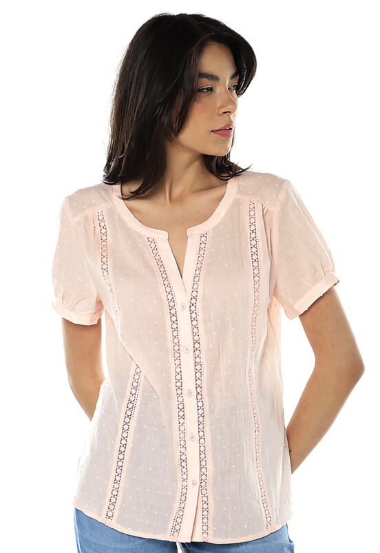 Camisa Feminina Manga Curta Cambraia de Algodão Sob Rosa - Image 6