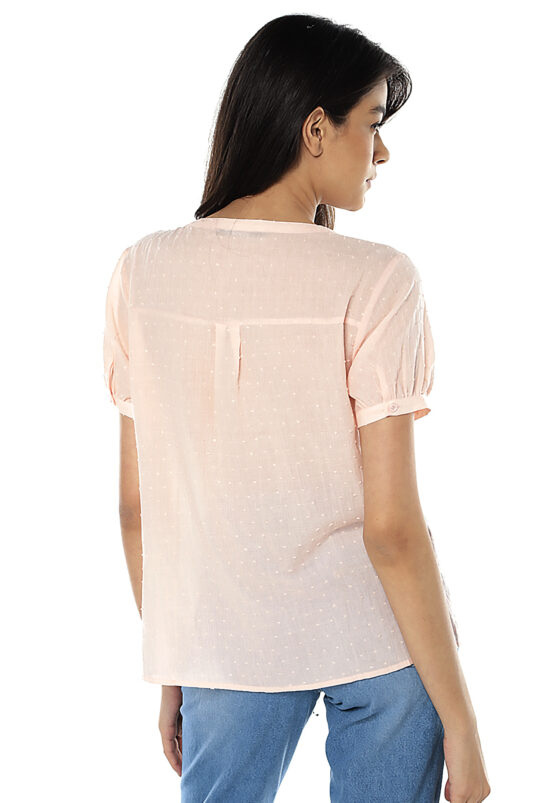 Camisa Feminina Manga Curta Cambraia de Algodão Sob Rosa - Image 5