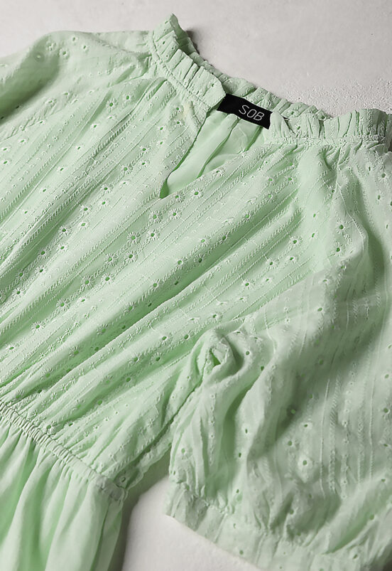 Vestido Midi de Laise de Algodão com Mangas Sob Verde - Image 8
