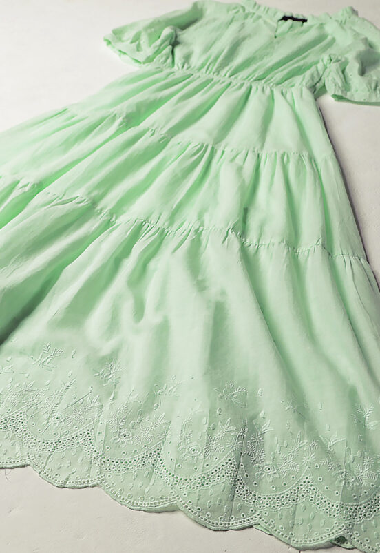 Vestido Midi de Laise de Algodão com Mangas Sob Verde - Image 7