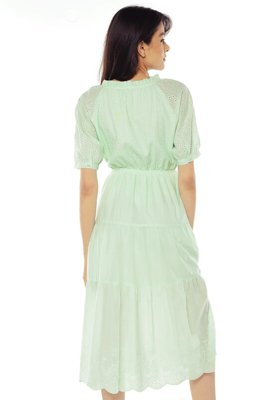 Vestido Midi de Laise de Algodão com Mangas Sob Verde - Image 6