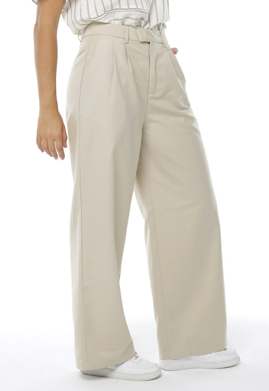 Calça de Pregas Areia Pantalona Alfaiataria Feminina Sob - Image 2