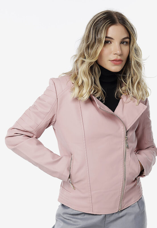 Jaqueta de Pu Rosa Forrada Pelúcia Leve Feminina Sob - Image 2