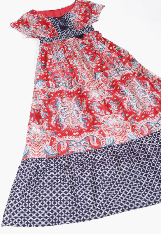 Vestido Longo Vermelho e Marinho Boho Em Algodão com Bolsos Sob - Image 8