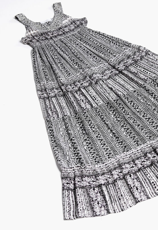 Vestido Longo Preto E Branco Leve Em Algodão Sob - Image 7