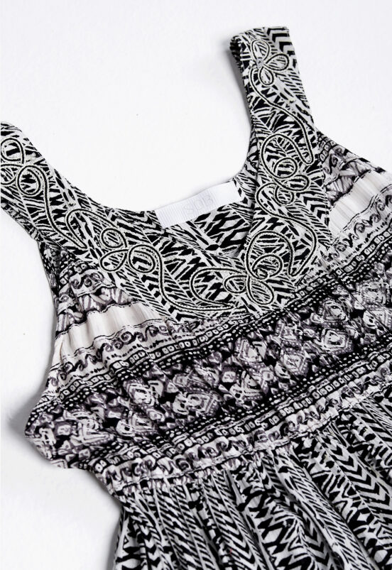 Vestido Longo Preto E Branco Leve Em Algodão Sob - Image 8