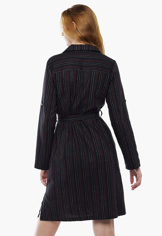 Vestido Chemise Midi  Preto Listrado Sob - Image 4